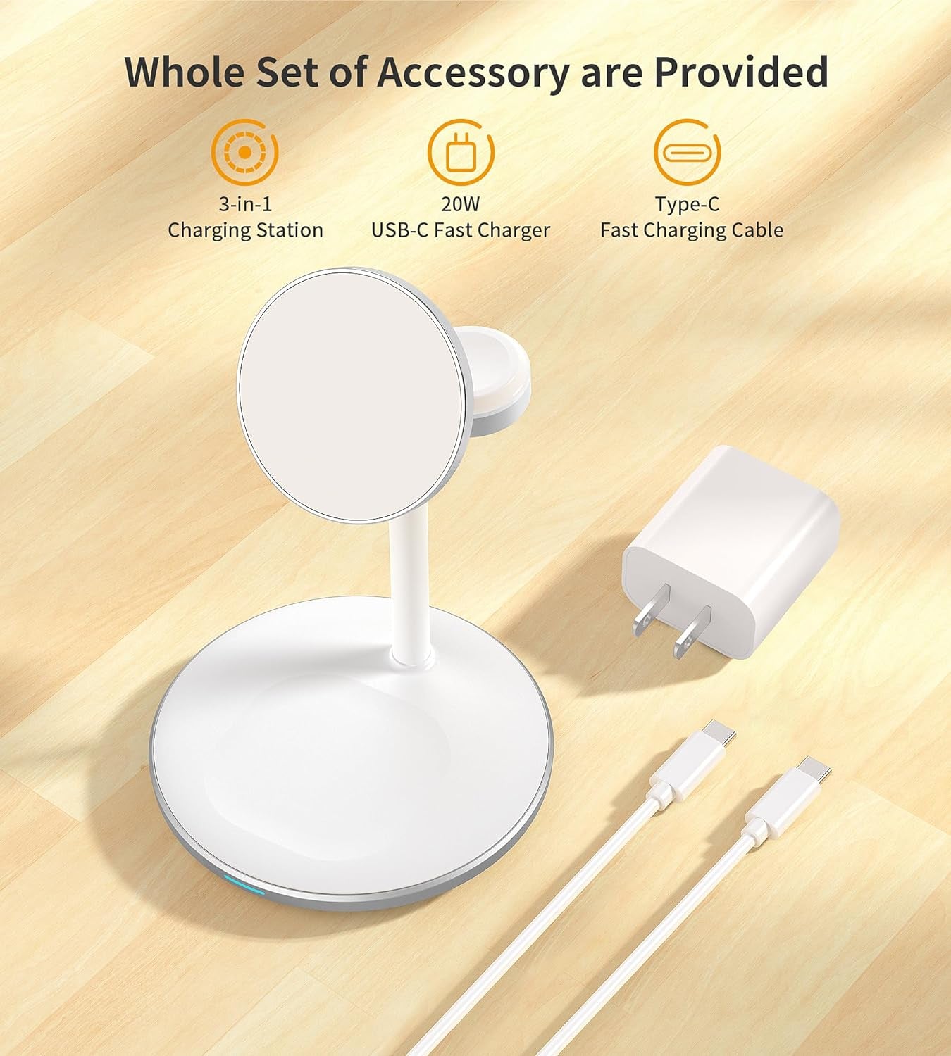 3 in 1 Wireless Charging Station for Apple Devices, 15W Fast Wireless Mag-Safe Charger Stand with 20W Dapter for Iphone 17 16 15 14 13 12 Pro Max/Air/Plus/Pro/Mini,Iwatch Ultra 1,2 S9/8,Airpods