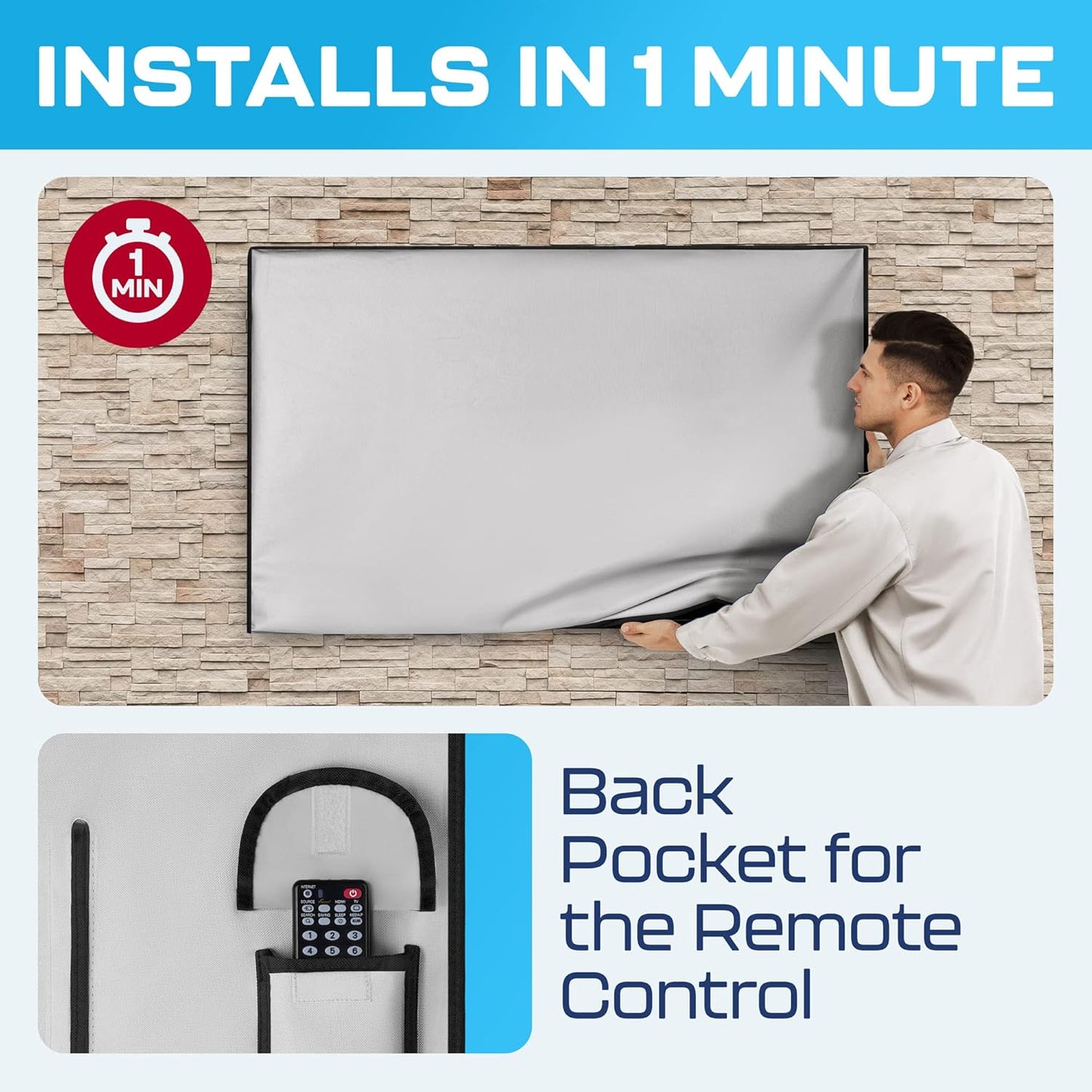 Outdoor TV Cover 50 Inch Weatherproof | TV Cover for outside | 50 Inch Outdoor Waterproof Smart Shield TV Screen Protector for Outside-Gray